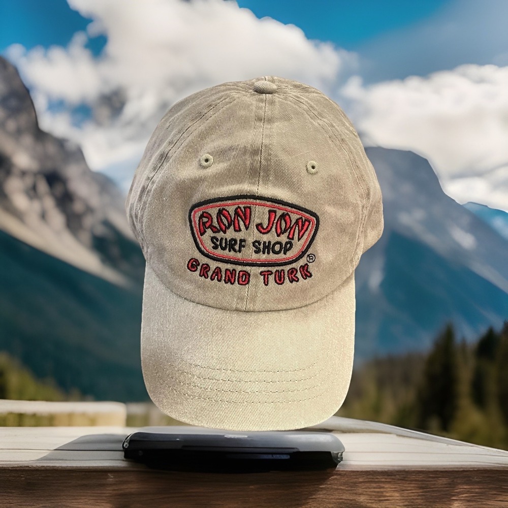Ron‎ Jon Surf Shop Hat Cap Strap Back Khaki Beige Embroidered Grand Turk Mens